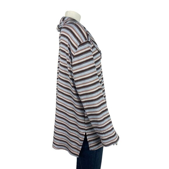 Lane Bryant Cowl Neck Step Hem Waffle Knit Top 14/16 Long Sleeve Striped Shirt - Picture 2 of 8